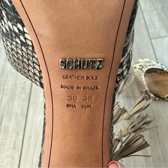 SCHUTZ Peep Toe Fun Leather Snakeskin Heels with Ankle Strap - Picture 9 of 9